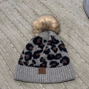 C.C Gray Leopard Knit Beanie